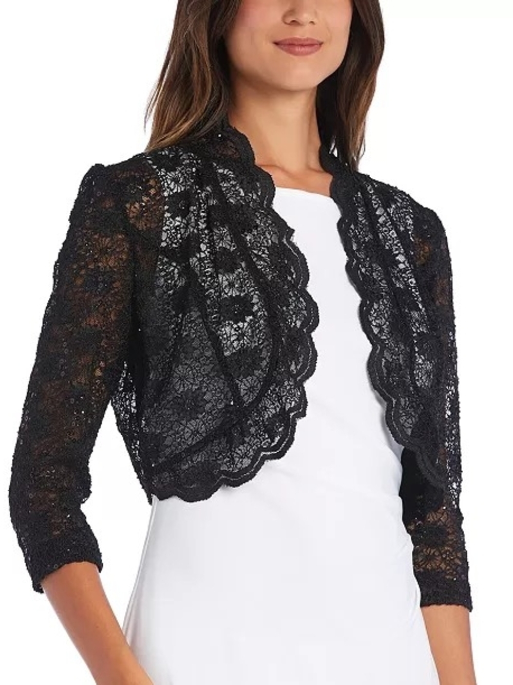 R & M Richards Scalloped Sequin Lace Bolero – NWT – Size M